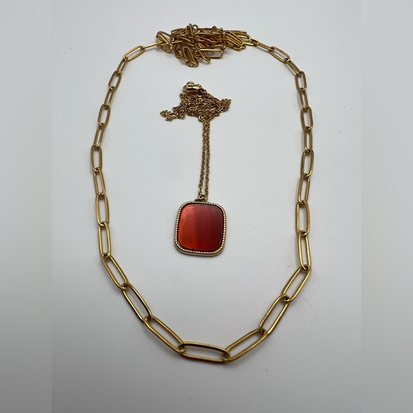 Red & Gold Elegant Pendant Layered Necklace, Red Natural Stone Pendant Necklace - Picture 4 of 14